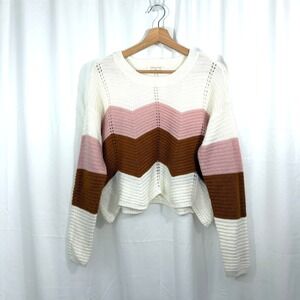 Full‎ Circle Trends Chevron Knit Sweater White, Mauve/Pink, Cooper Brown, Size L